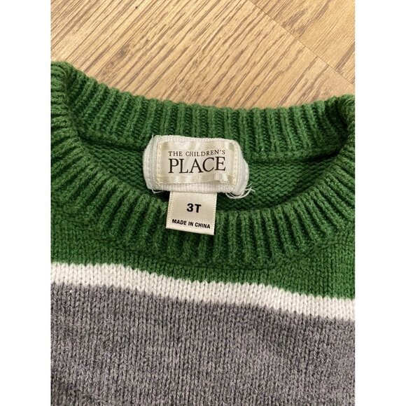 The Childrens Place Knit Sweater Green Stripes 3T - Picture 2 of 4